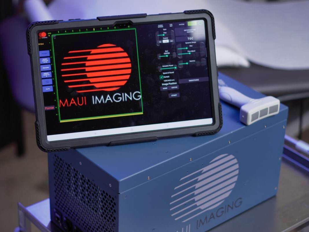 The MAUI System, showing a screen on top of a blue box.