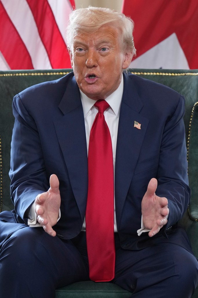 Donald Trump speaking to the media.