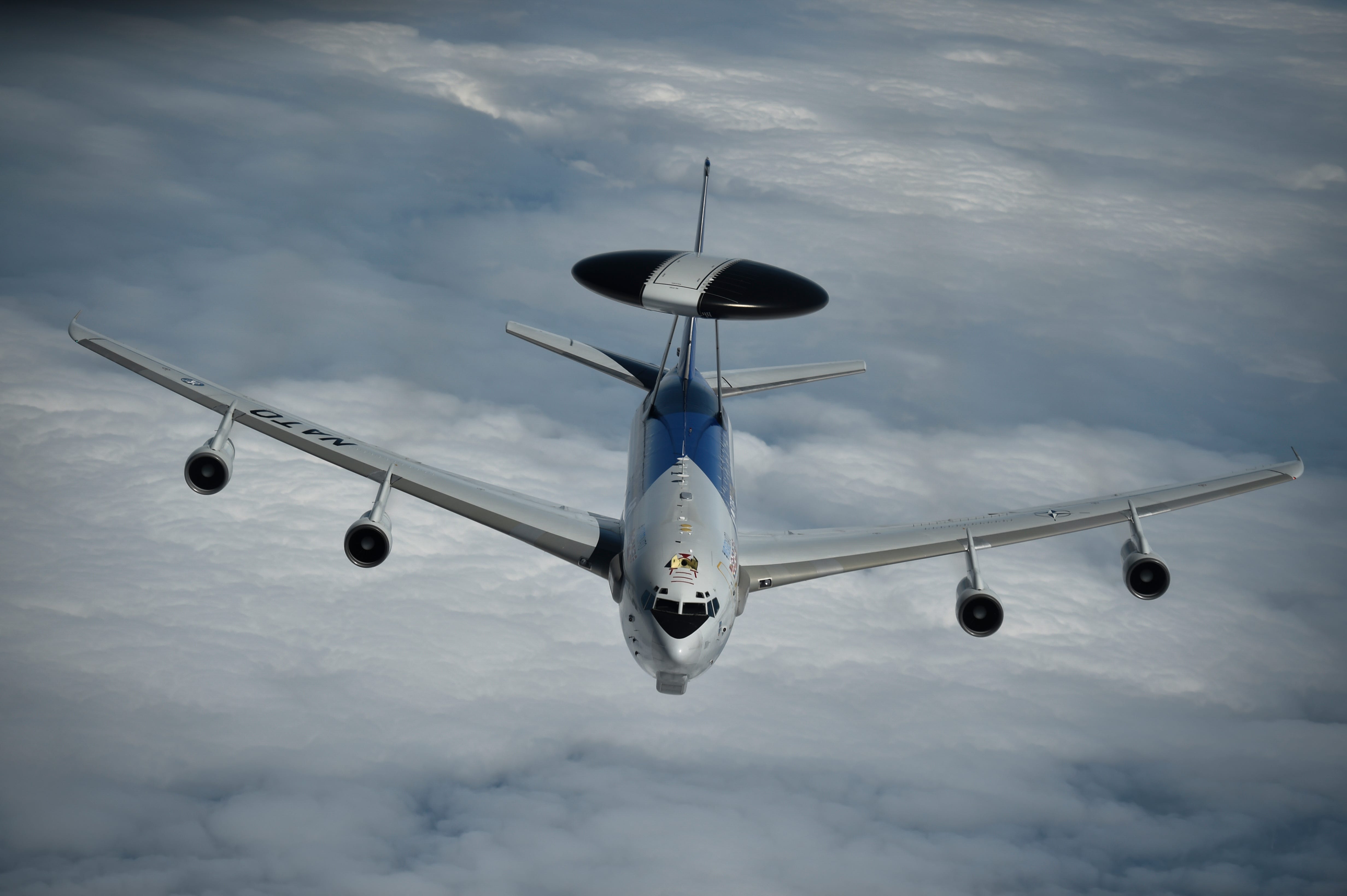 A NATO AWACS assigned to the NATO Airborne Early Warning & Control Force prepares to aerially refuel over Europe, May 17, 2023.