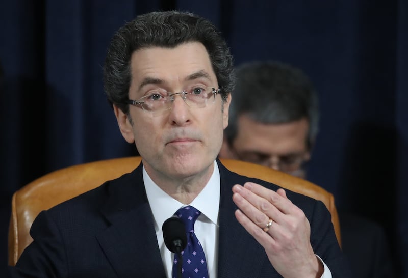 WASHINGTON, DC - DECEMBER 04: Majority counsel Norm Eisen questions constitutional scholars Noah Feldman of Harvard University, Pamela Karlan of Stanford University, Michael Gerhardt of the University of North Carolina, and Jonathan Turley of George Washington University during their testimony before the House Judiciary Committee in the Longworth House Office Building on Capitol Hill December 4, 2019 in Washington, DC. This is the first hearing held by the House Judiciary Committee in the impeachment inquiry against U.S. President Donald Trump, whom House Democrats say held back military aid for Ukraine while demanding it investigate his political rivals. The Judiciary Committee will decide whether to draft official articles of impeachment against President Trump to be voted on by the full House of Representatives. (Photo by Drew Angerer/Getty Images)