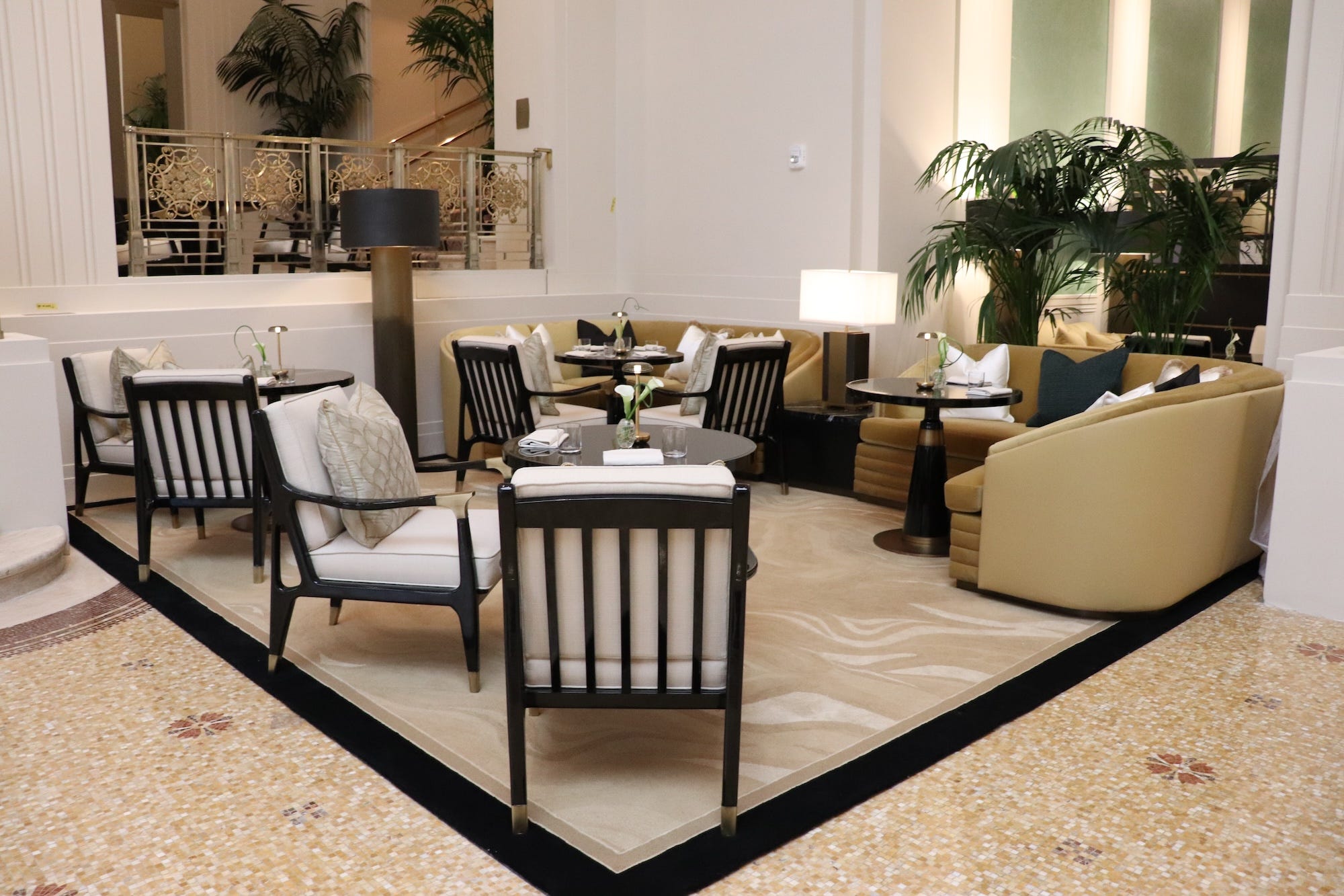 Seating areas in the Park Avenue lobby of the Waldorf Astoria New York.