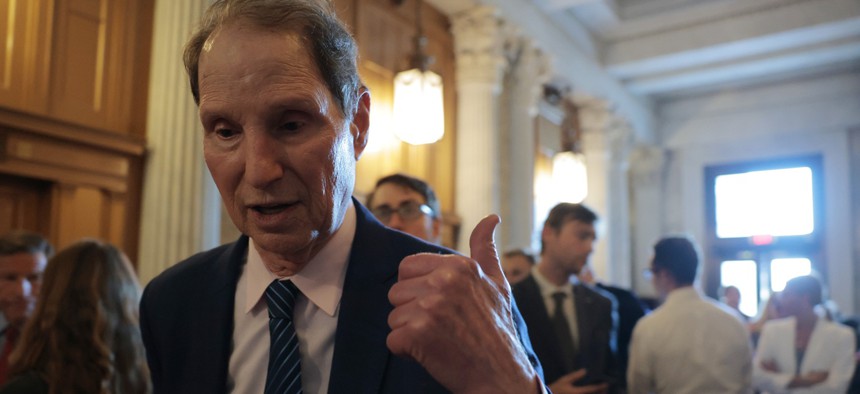 Sen. Ron Wyden (D-OR) walks to the Senate Chambers in the U.S. Capitol Building on July 28, 2025, in Washington, D.C. Wyden spoke on the Senate floor that day pressing for the release of the 2022 CISA report.