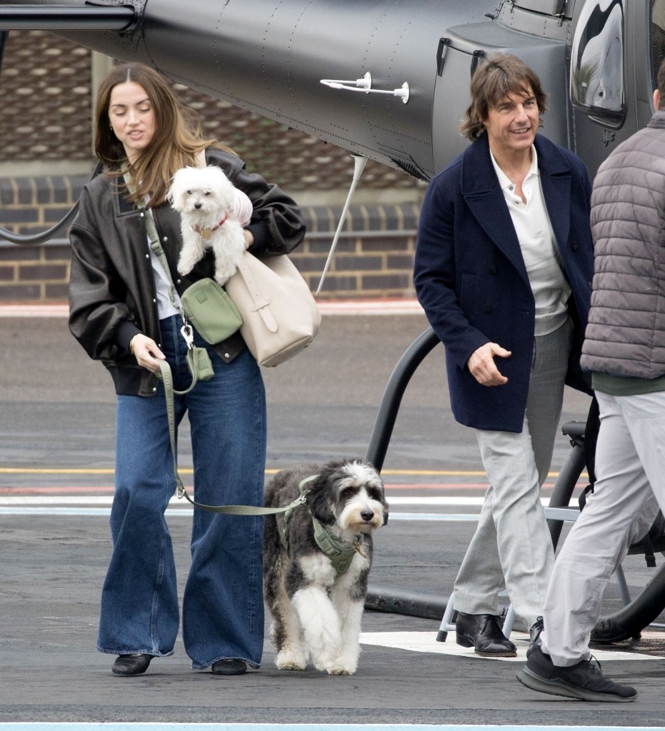 Tom Cruise and Ana de Armas were seen arriving at London Heliport aboard a private helicopter