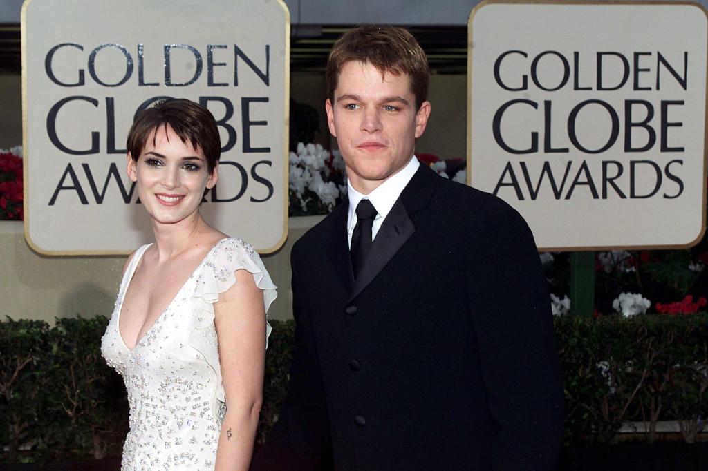 Matt Damon and Wynona Rider arrive at the 57th Golden Globes in Beverly Hills, Calif., in January 2000.  