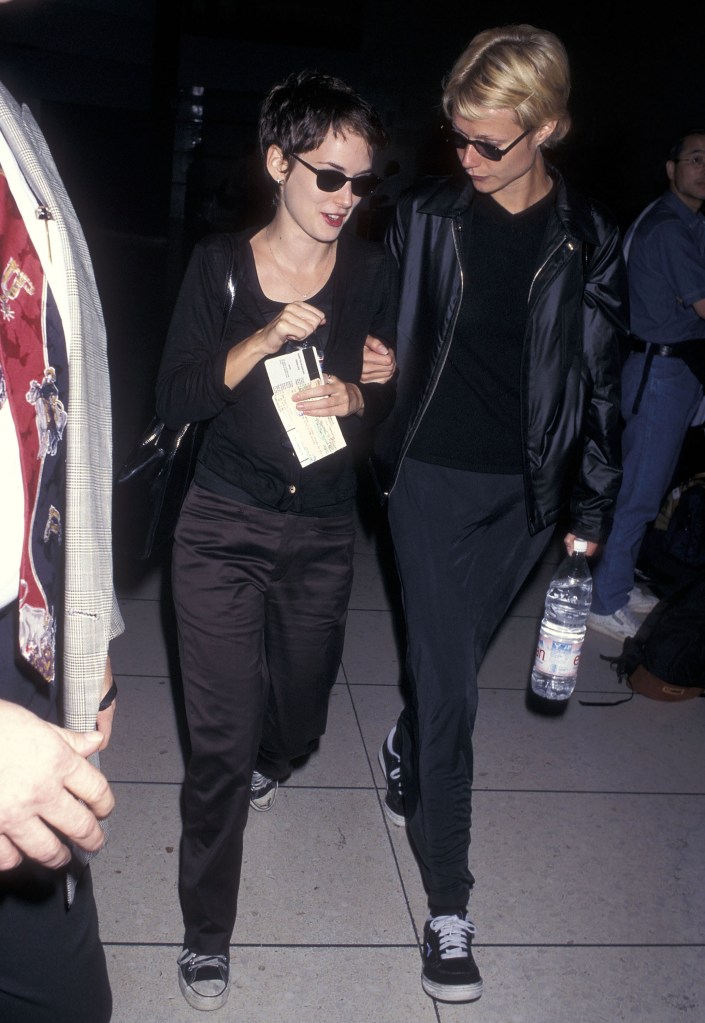 Actress Winona Ryder and actress Gwyneth Paltrow depart for New York City on July 30, 1997 at Los Angeles International Airport in Los Angeles, Calif