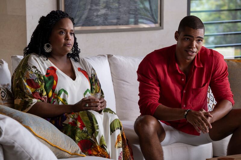 Natasha Rothwell as Belinda and Nicholas Duvernay as Zion on Season 3 of “The White Lotus”