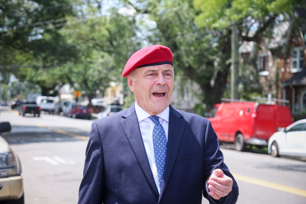 Curtis Sliwa, republican candidate for mayor of NYC, holds a press conference near the Ozone Park block where a man dragged and burned a dog in the street last week, on Monday, July 28, 2025 in New York City. 