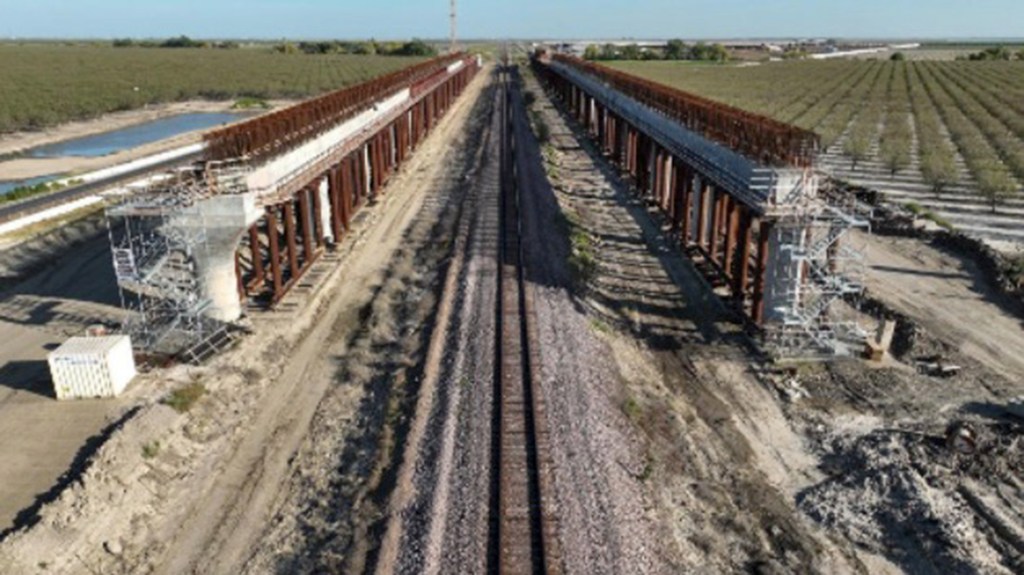 Aerial view of California's High Speed Rail project under construction.
