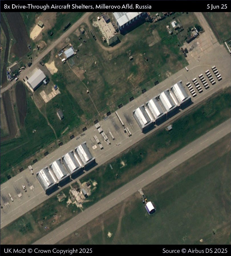 A satellite image captured on June 5 of the Millerovo air base, published by the UK Ministry of Defense.