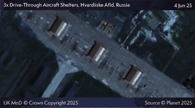 A satellite image captured on June 4 of Hvardiiske air base, and published by the UK Ministry of Defense.