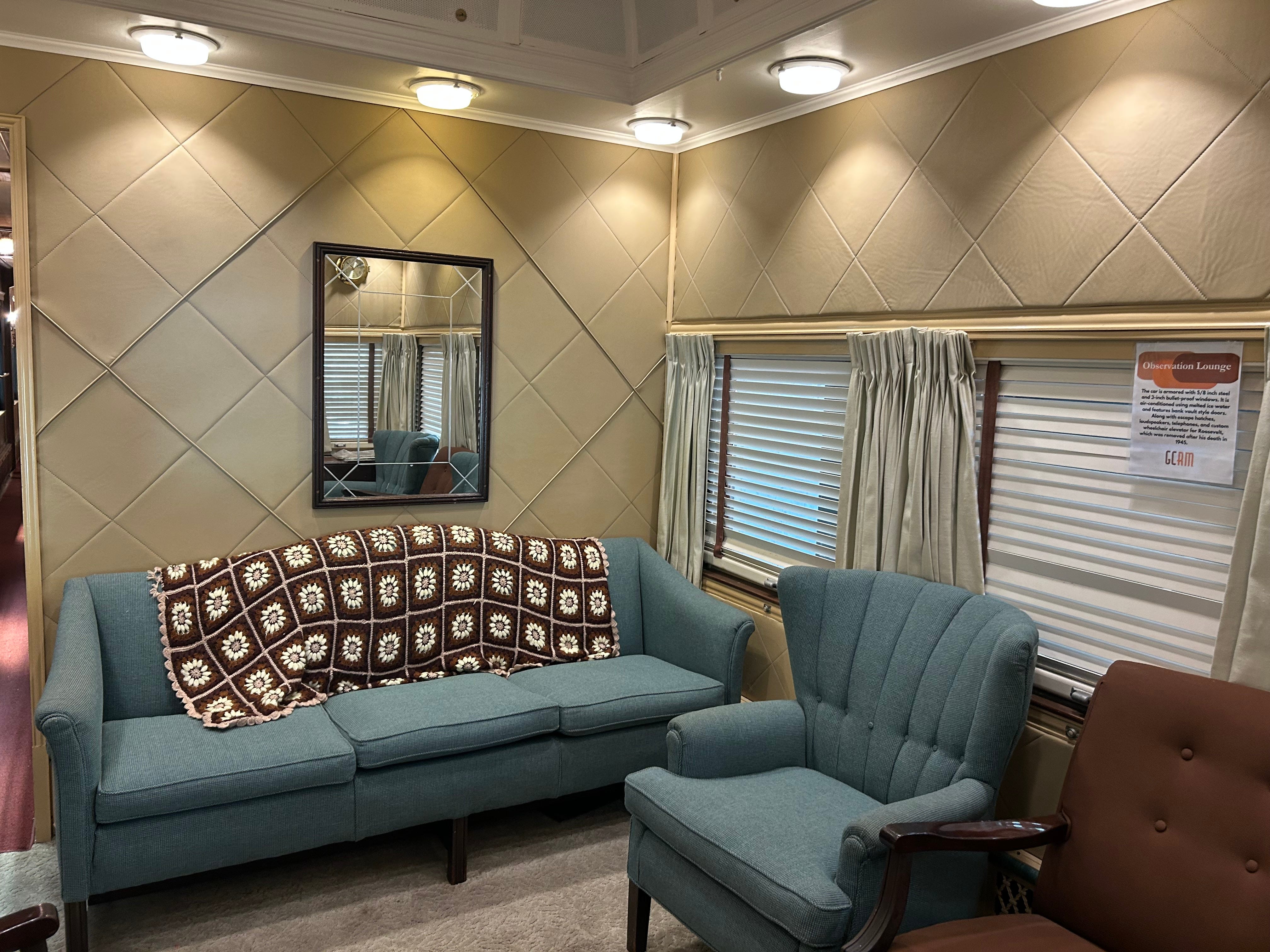 observation lounge inside presidential train car