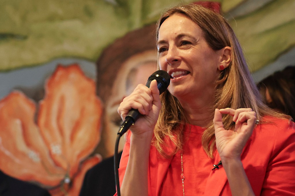 Rep. Mikie Sherrill speaking at a rally.