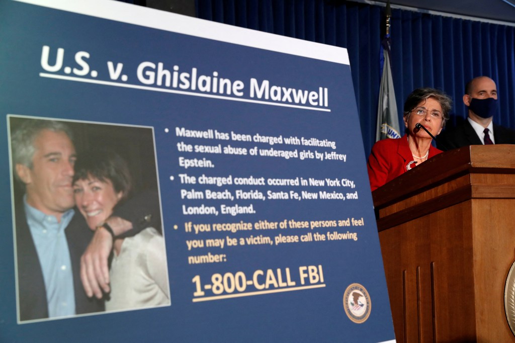 Ghislaine Maxwell and Jeffrey Epstein hugging.