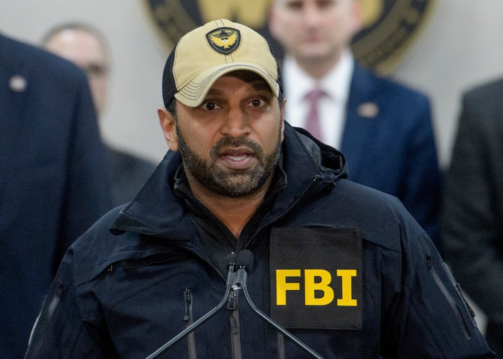 Kash Patel, FBI Director, speaking at a news conference.