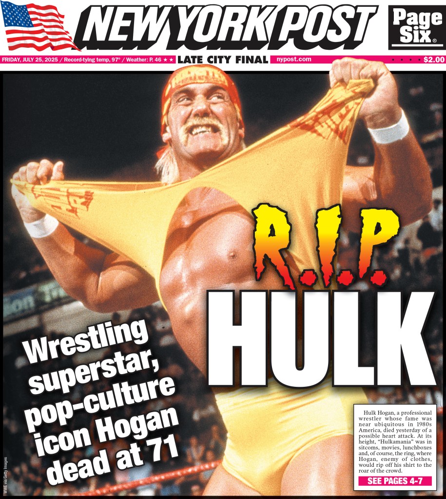 The New York Post front cover on July 25, 2025.