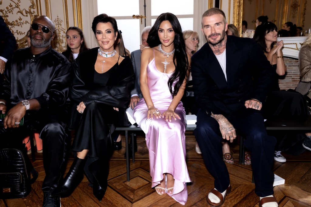Corey Gamble, Kris Jenner, Kim Kardashian and David Beckham at Victoria Beckham Ready To Wear Spring 2024 on September 29, 2023 in Paris, France. 