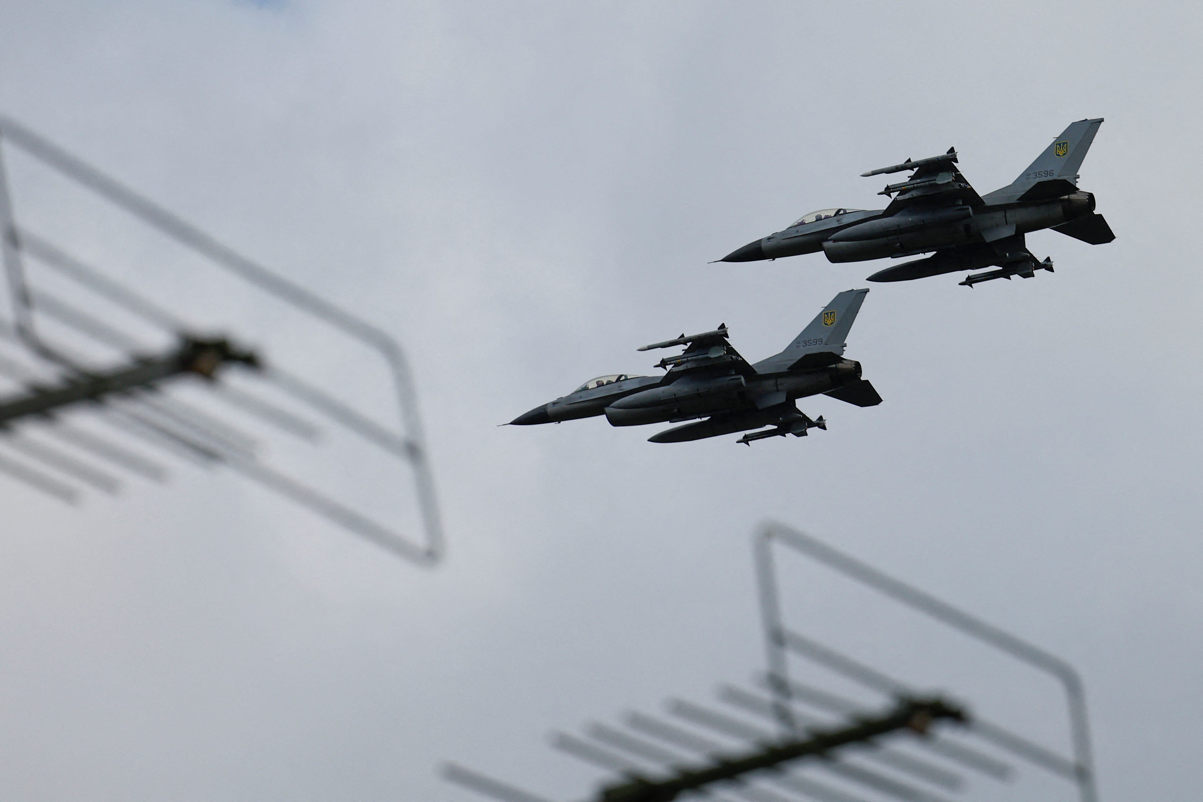 Ukrainian F-16s are seen in an undisclosed location of Ukraine on August 4.
