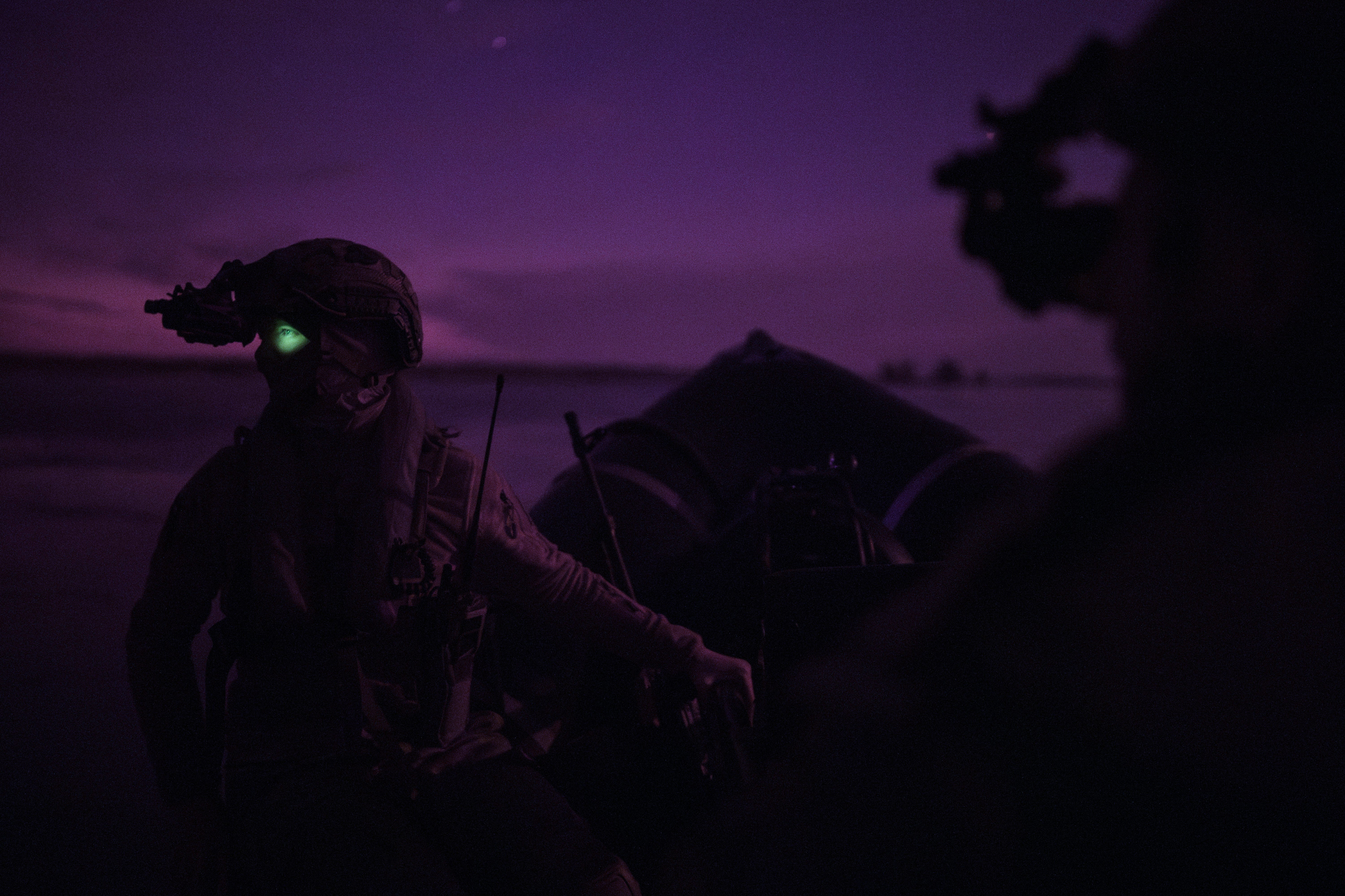 Ukraine Special Operations Forces soldiers navigate the Dnipro River using night vision goggles, or NVG, during a night mission in Kherson region, Ukraine, Saturday, June 10, 2023.