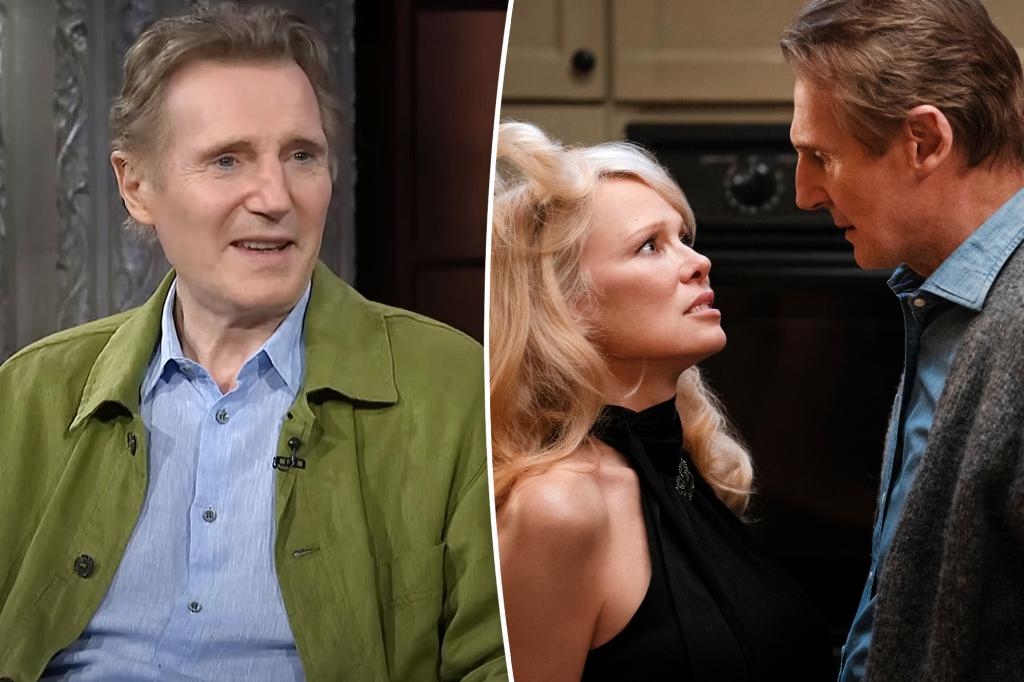 Liam Neeson makes cheeky quip about filming intimate ‘Naked Gun’ scenes with Pamela Anderson
