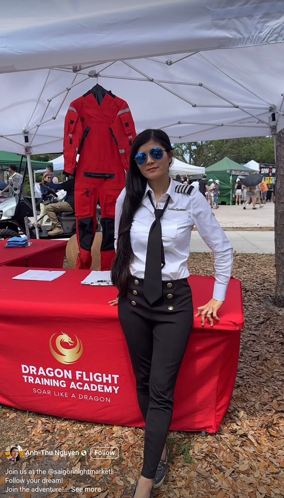 Anh-Thu Nguyen, a pilot, at a Dragon Flight Training Academy event.