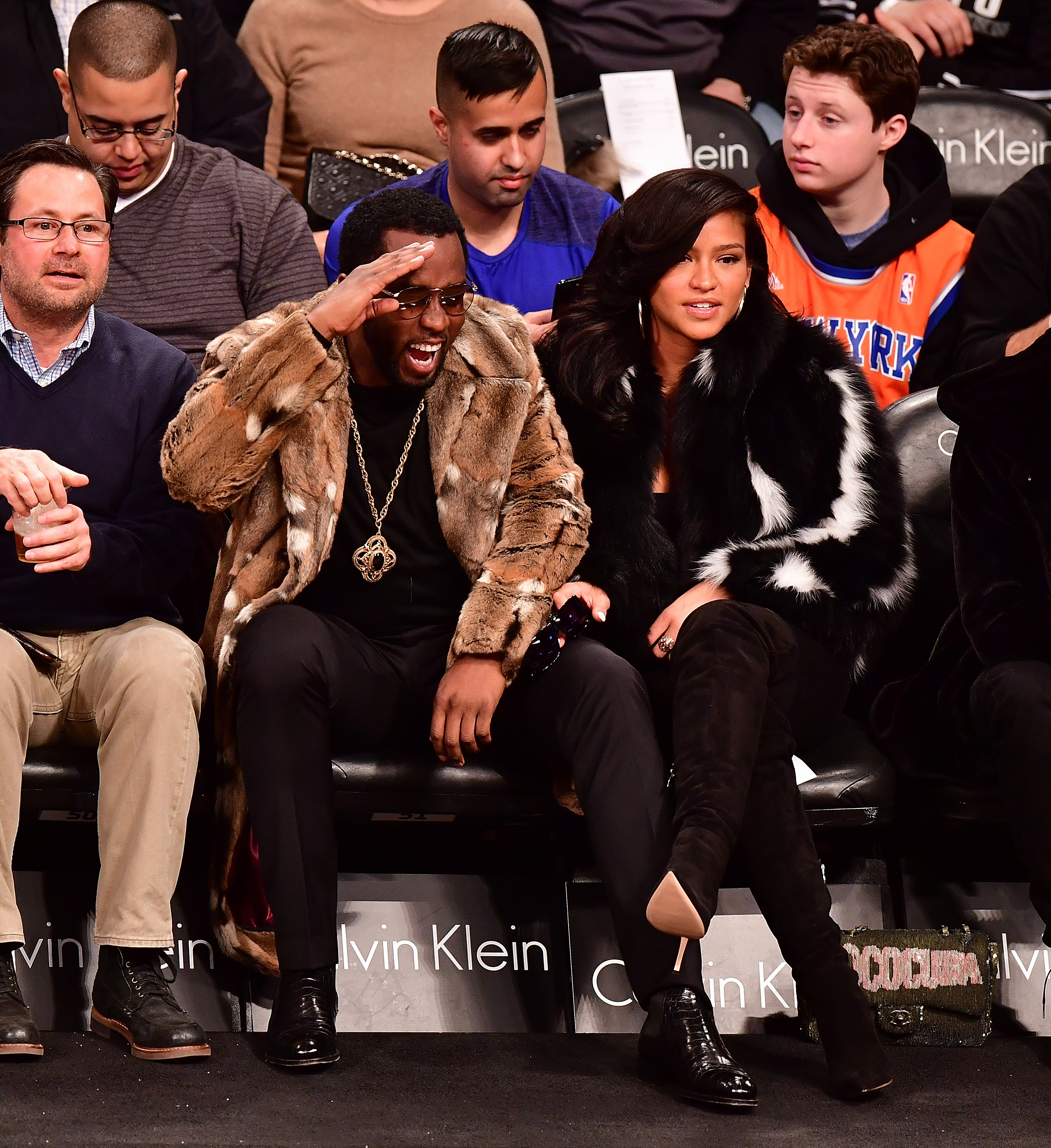 Sean Combs and Cassie at an NBA game in 2017