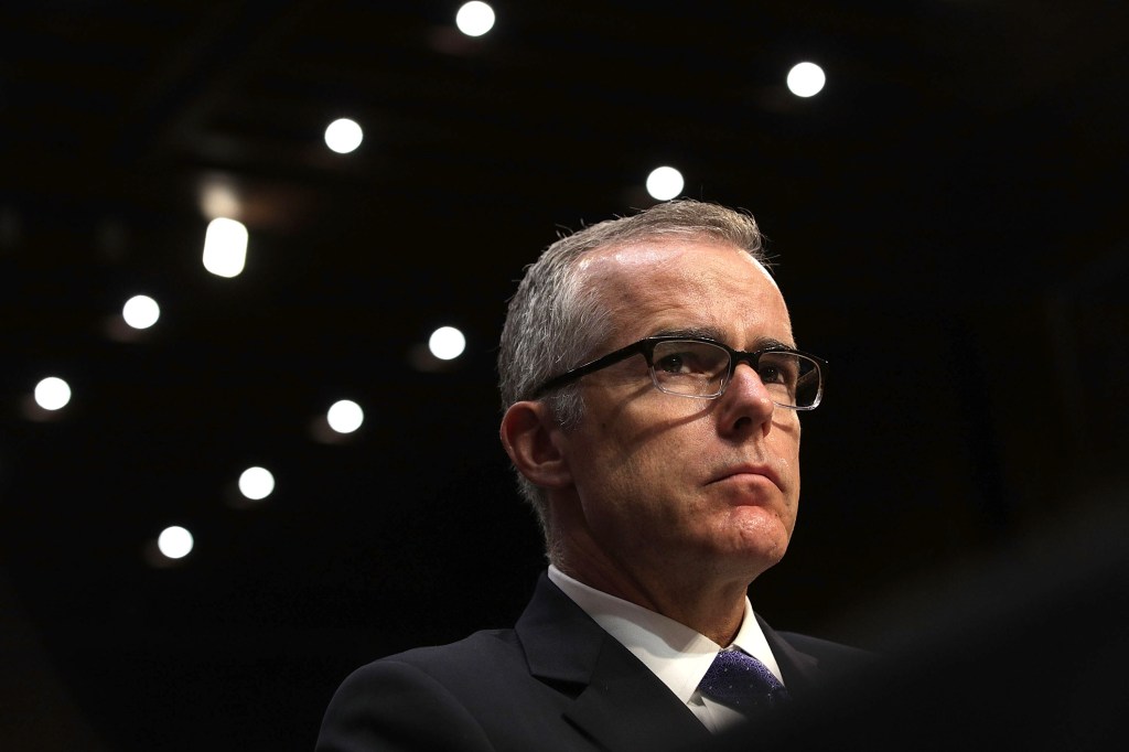 Andrew McCabe testifying before the Senate Intelligence Committee.