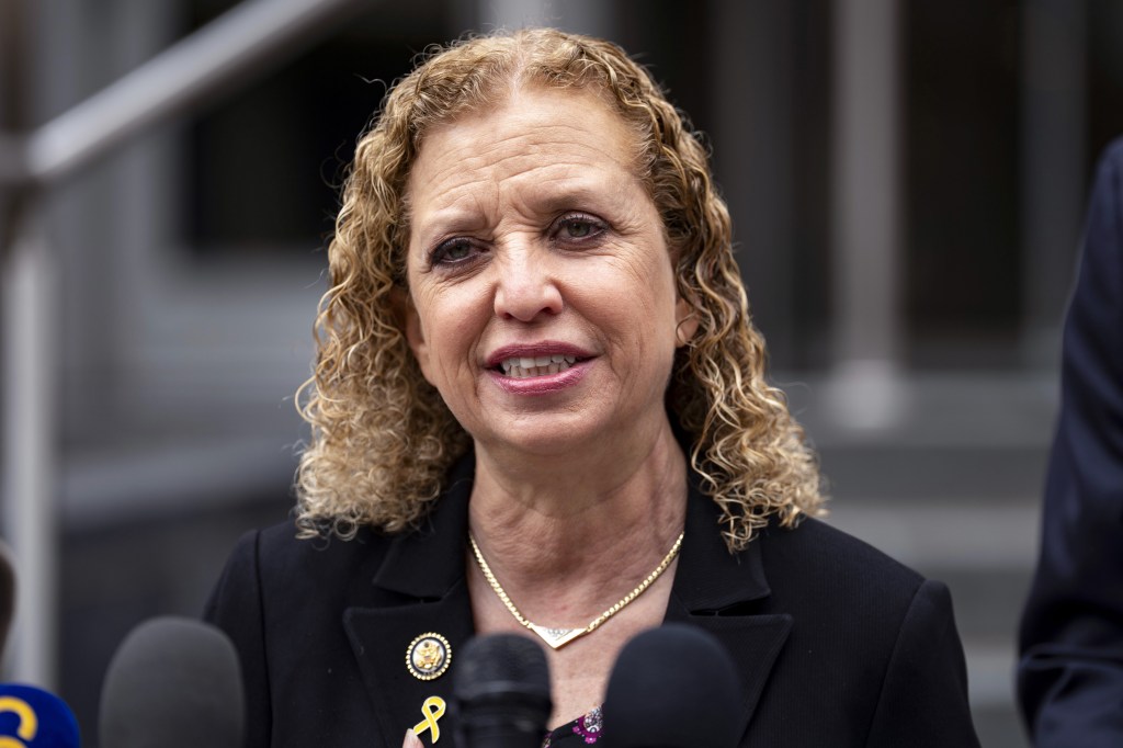 Rep. Debbie Wasserman Schultz speaks at a press conference following the killing of two Israeli embassy staff members.