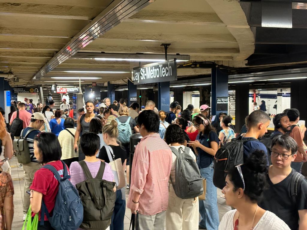 Crowded subway platform at Jay Street-MetroTech.