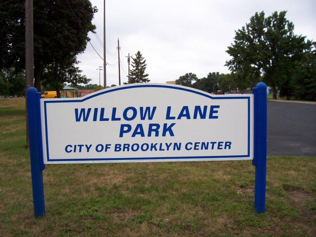 Willow Lane Park, City of Brooklyn Center sign.