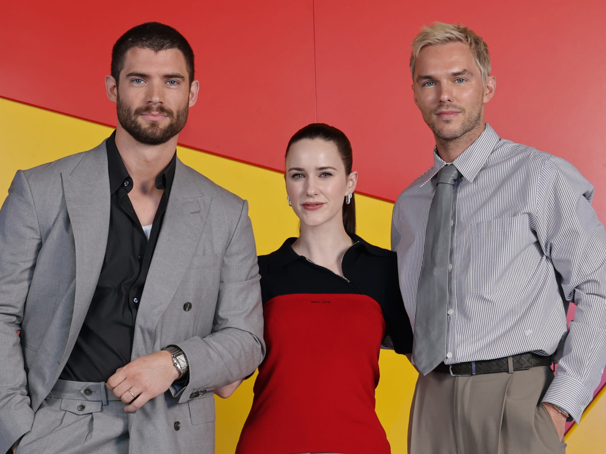 david corenswet, rachel brosnahan, and nicholas hoult