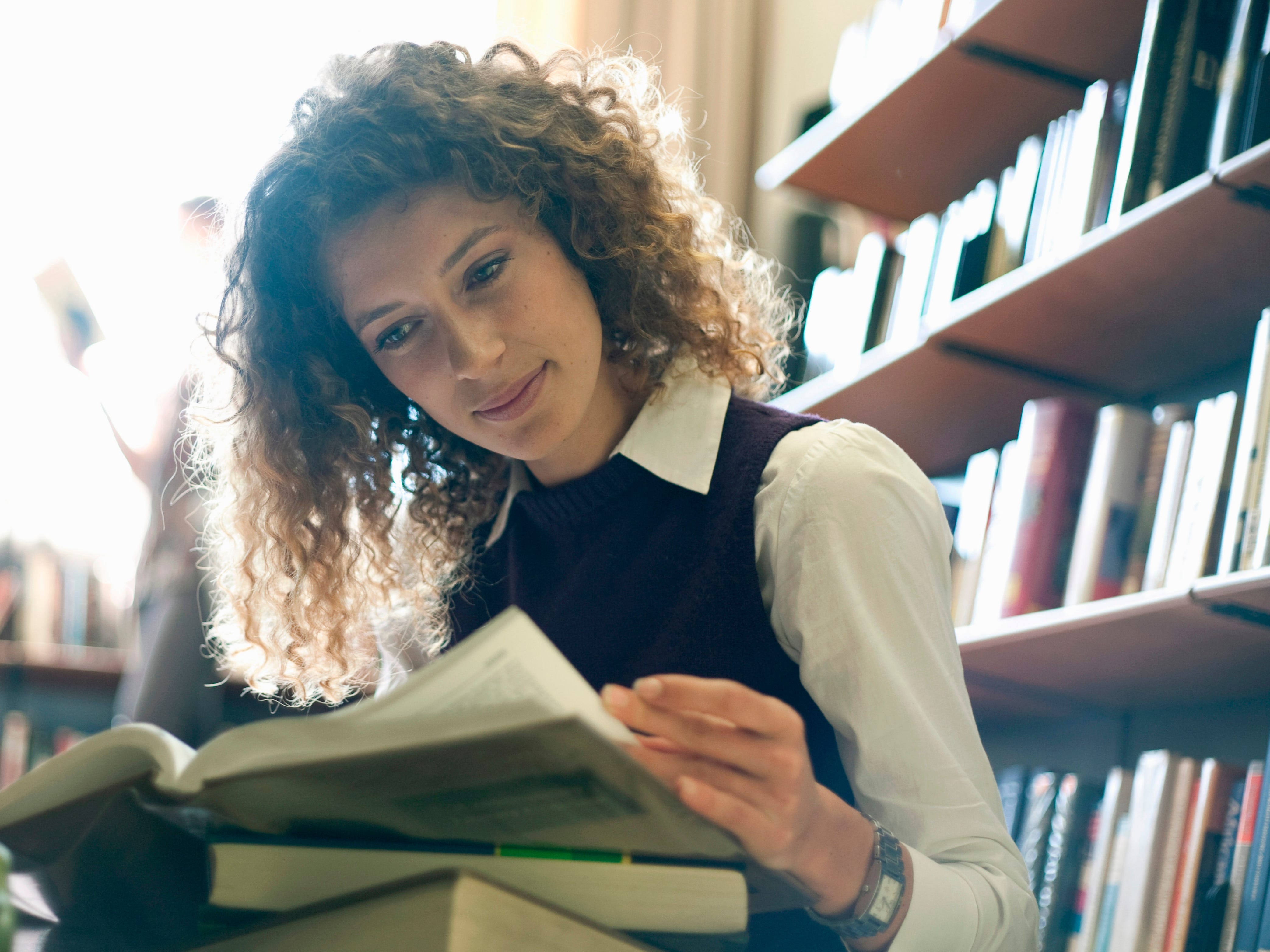 woman reading book