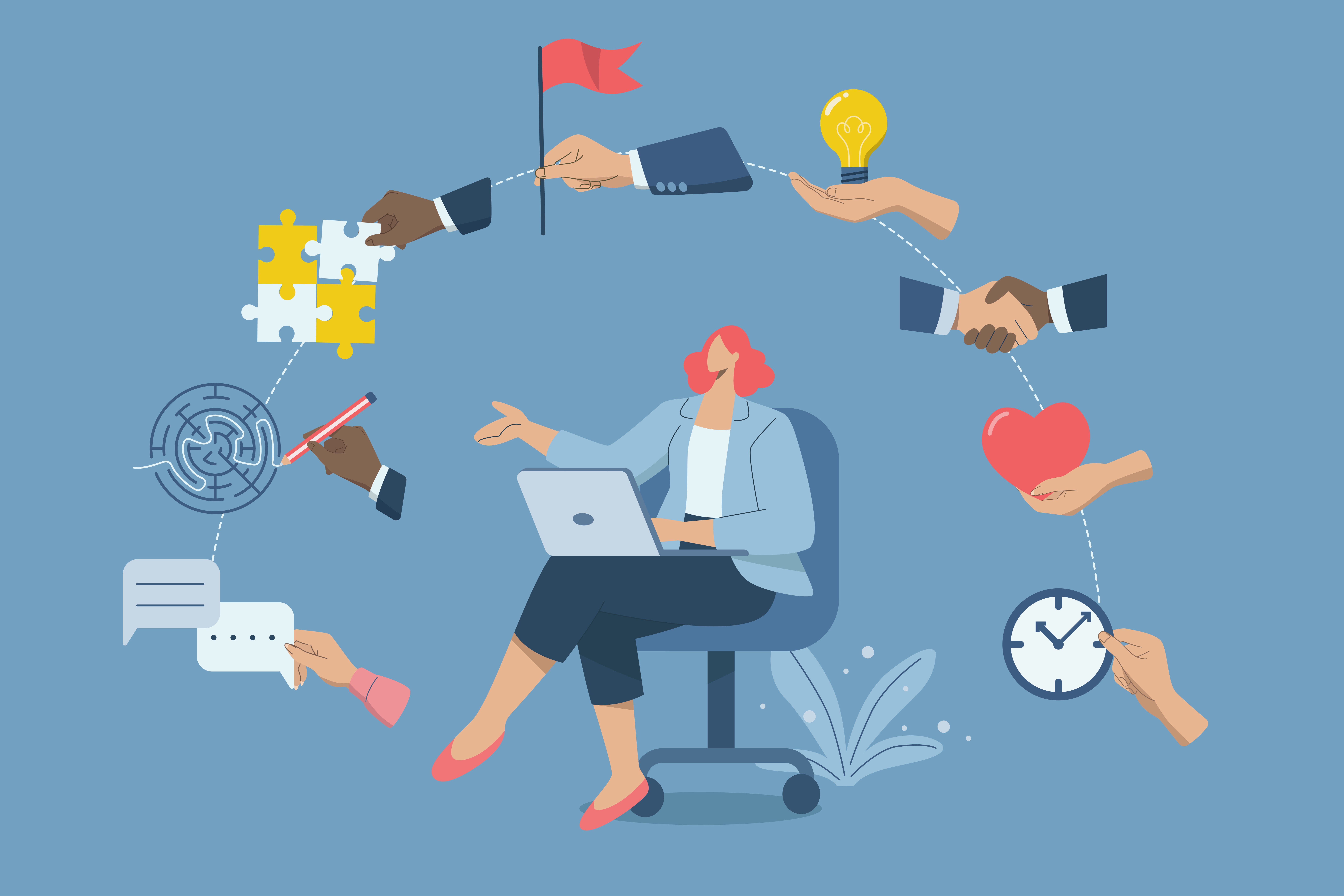 graphic of woman sitting down with skills above