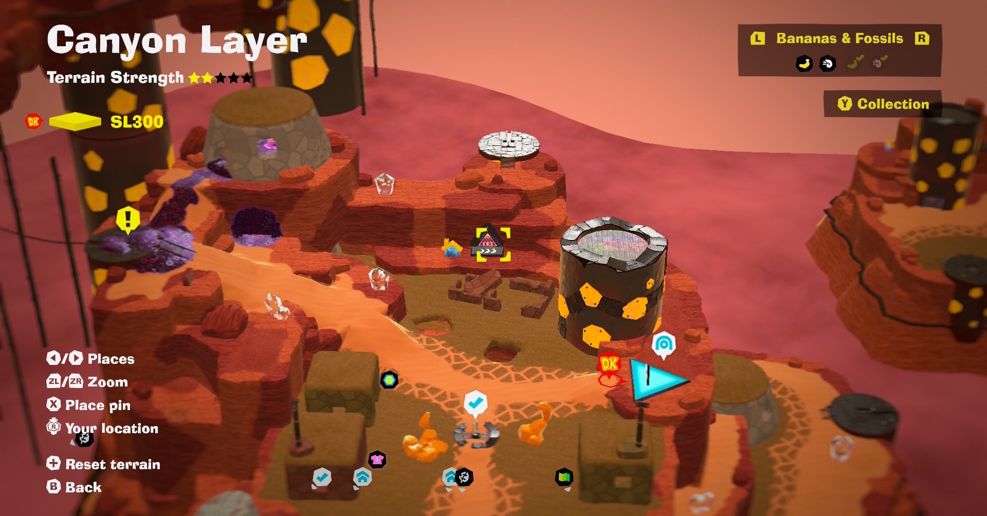 A map in DK Bananza showing the Kong Bananza City Smash challenge location