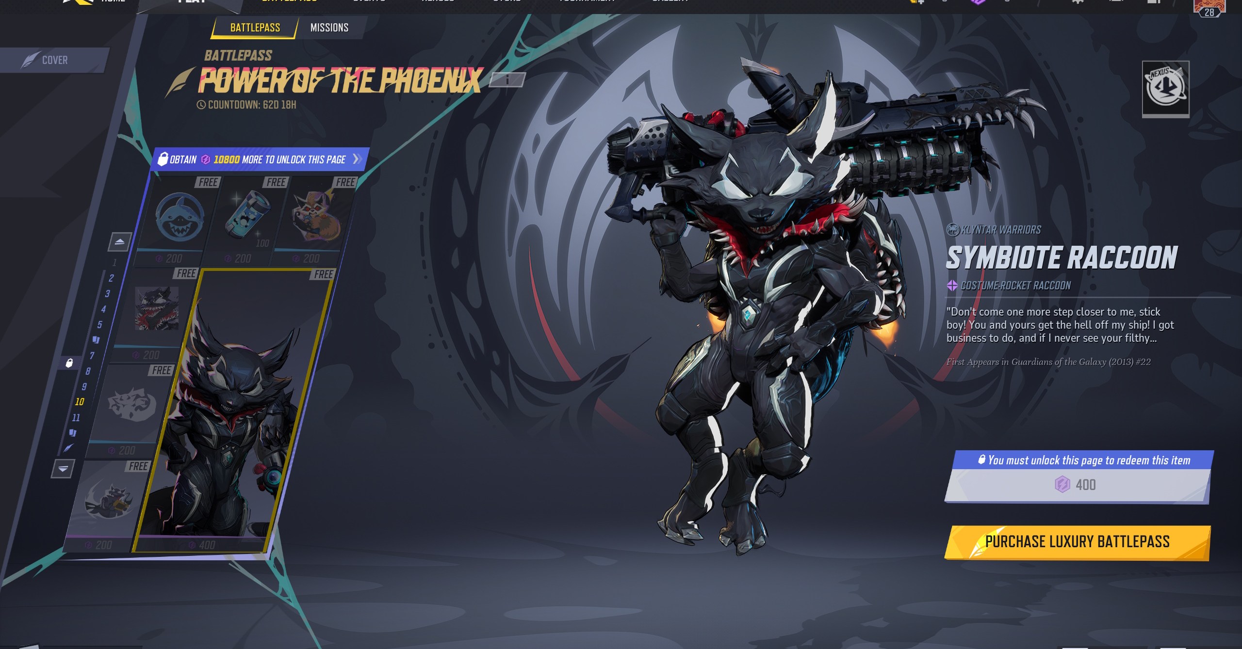 Rocket Raccoon’s Symbiote skin in Marvel Rivals