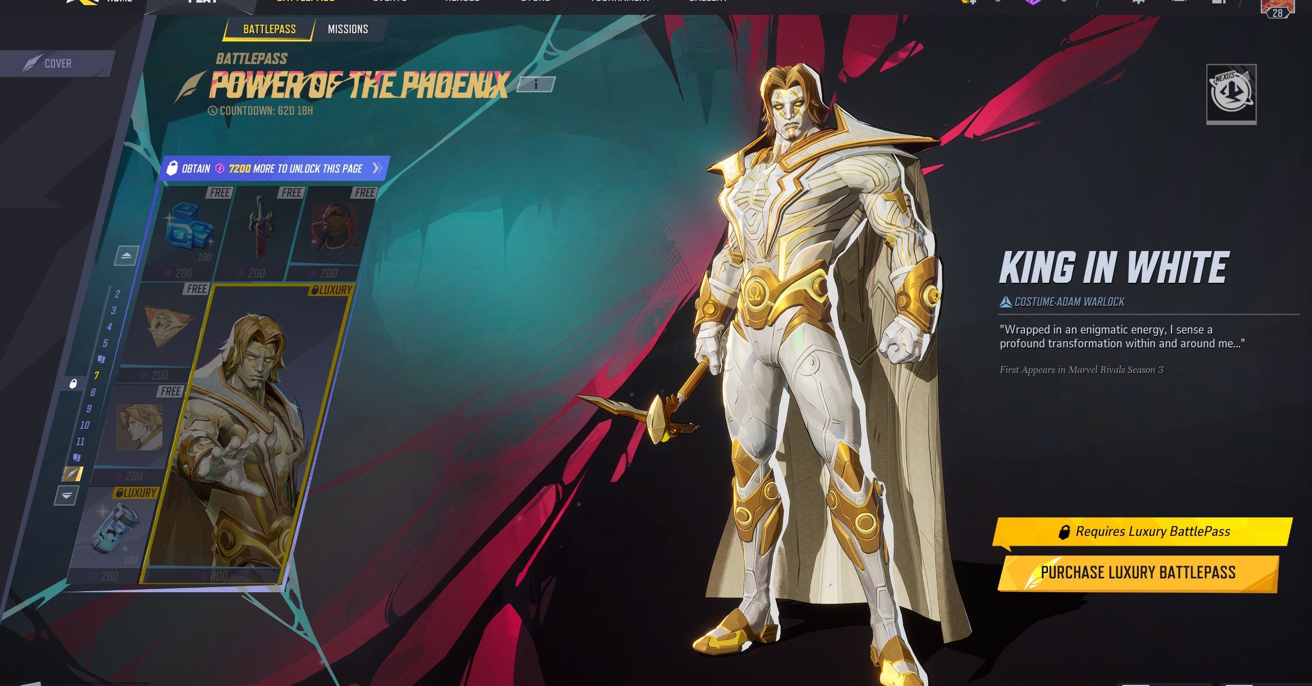 Adam Warlock’s King in White skin in Marvel Rivals