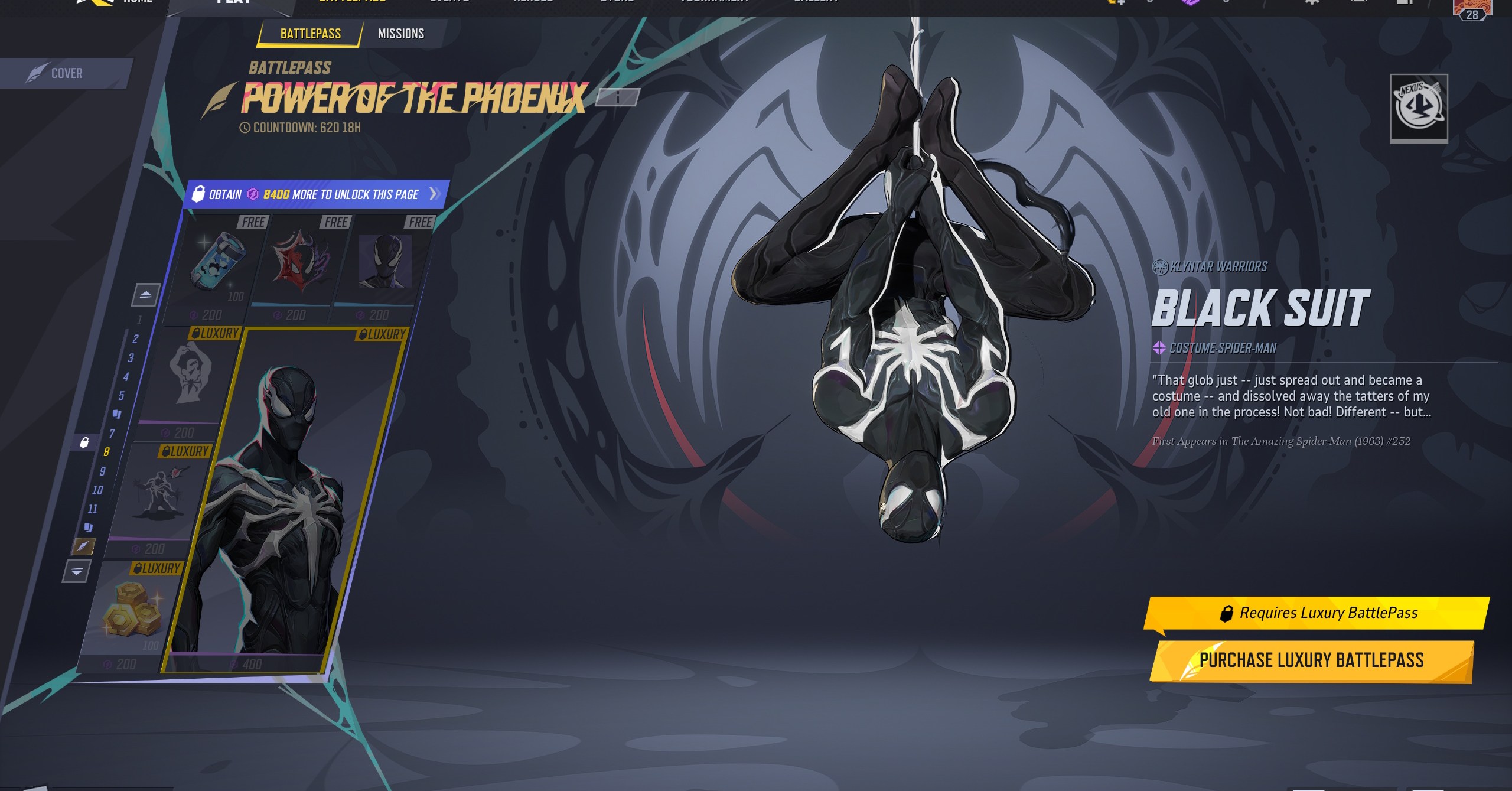 Spider-Man’s Symbiote suit skin in Marvel Rivals