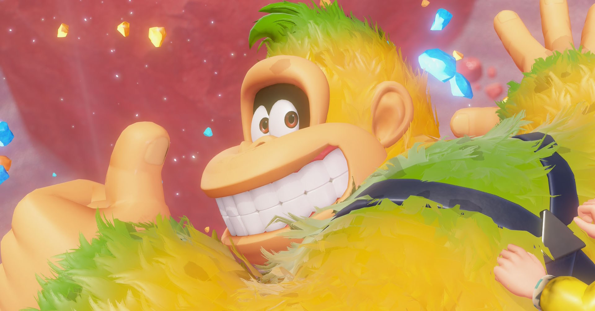 A Donkey Kong Bananza screenshot showing DK smiling and doing a thumbs up