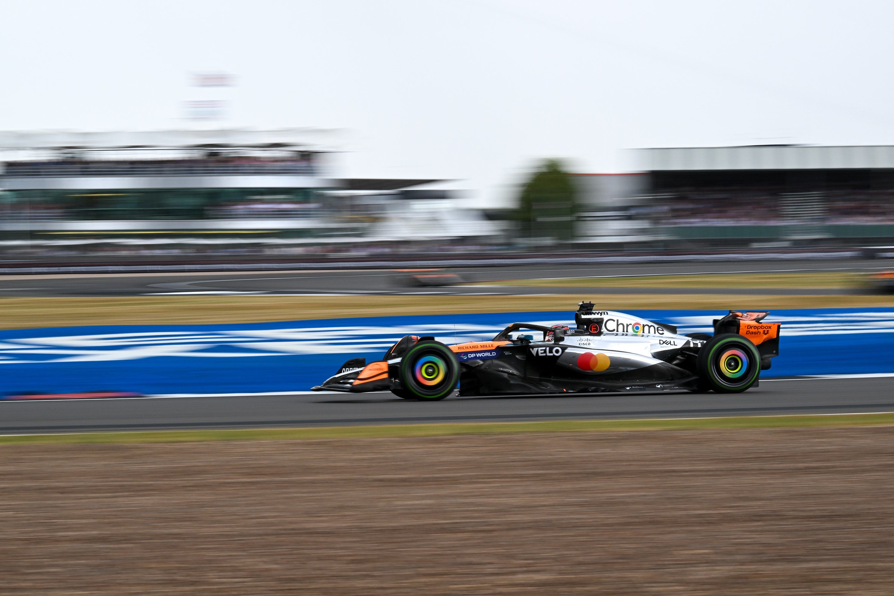 A car racing in the Formula One British Grand Prix 2025 in London.