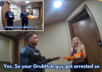 Arizona police officers deliver pizza to shocked customer after arresting Grubhub driver: ‘Should still be warm’
