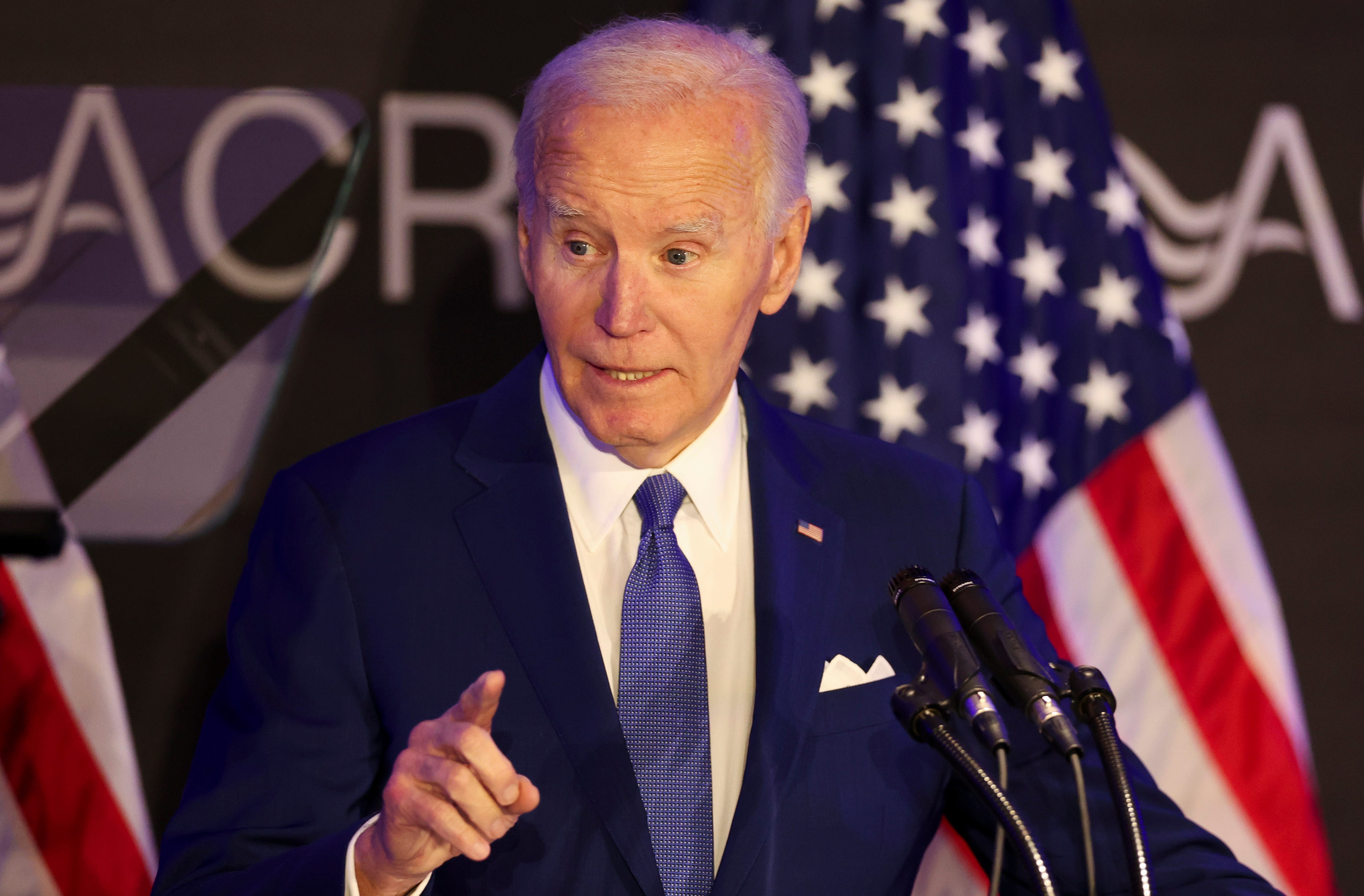 Former U.S. President Joe Biden speaks at at event in Chicago in April.