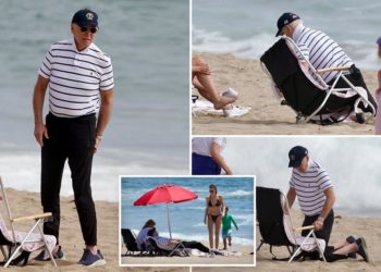 Biden struggles to set up beach chair in Malibu during first Fourth of July weekend since leaving office