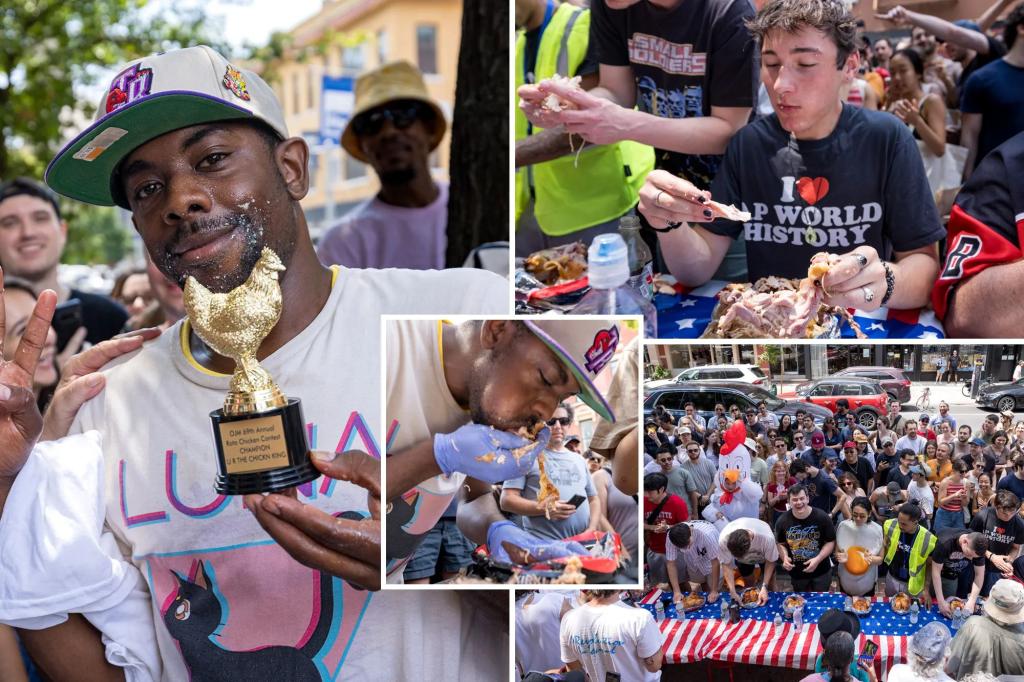 Bizarre NYC rotisserie chicken-eating contest ends with belly-busting twist