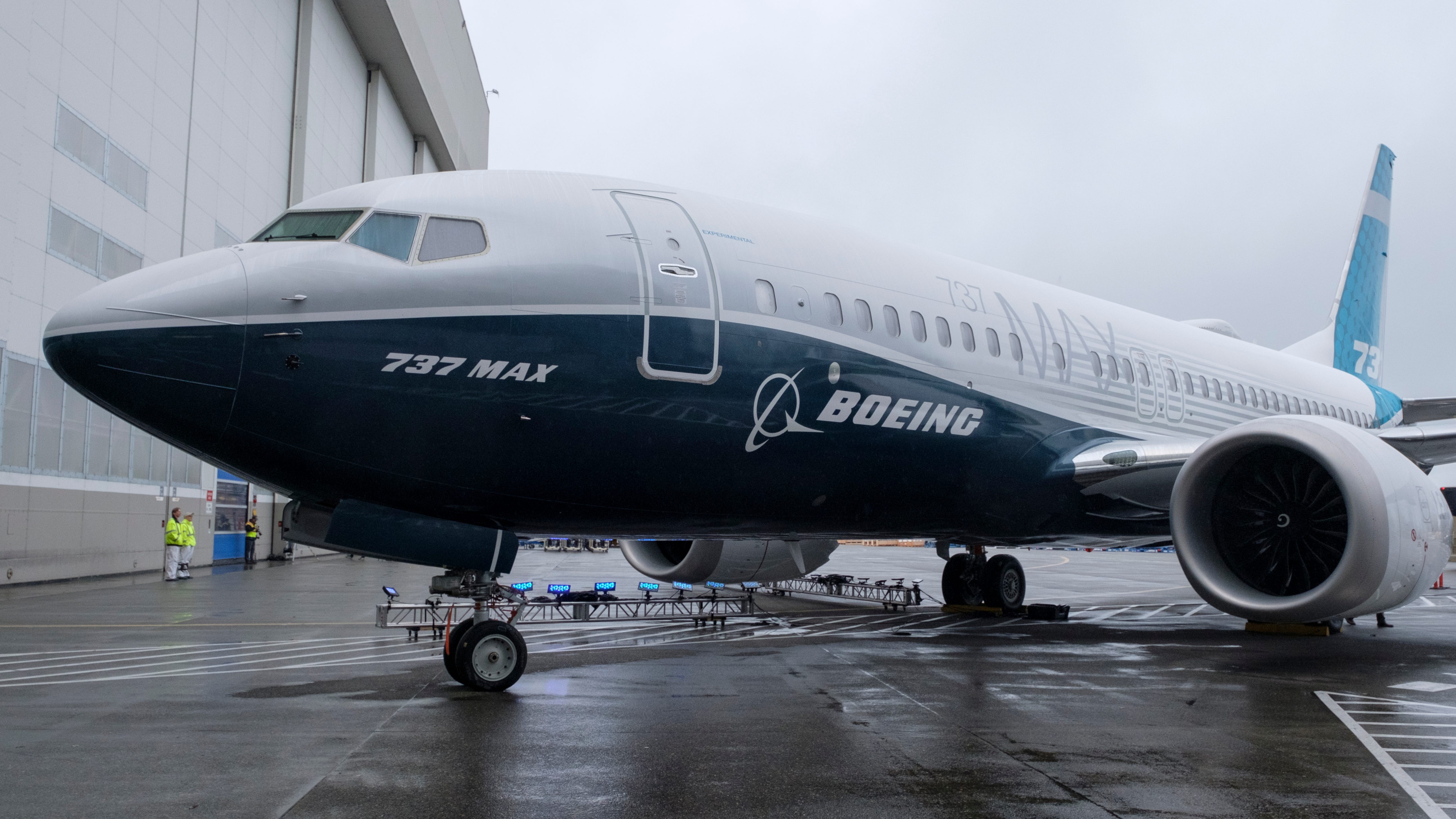 The first Boeing 737 MAX 7 aircraft sits on the tarmac outside of the Boeing factory on February 5, 2018 in Renton, Washington. The 737 MAX 7 will have the longest range of the MAX airplane line with a maximum range of 3,850 nautical miles.