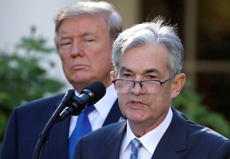 President Donald Trump looks on as Jerome Powell, his nominee to become chairman of the U.S. Federal Reserve, speaks at the White House in Washington, U.S., November 2, 2017.