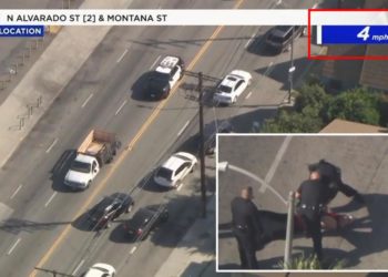 California driver arrested after slow-speed chase in rickety stolen truck with 3 popped tires: video