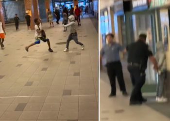 Cop pulls gun on pint-sized perp caught brandishing knife in NYC subway station: video