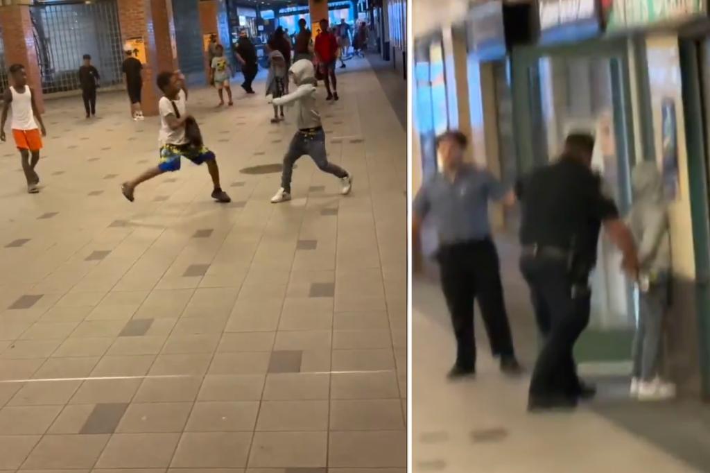Cop pulls gun on pint-sized perp caught brandishing knife in NYC subway station: video