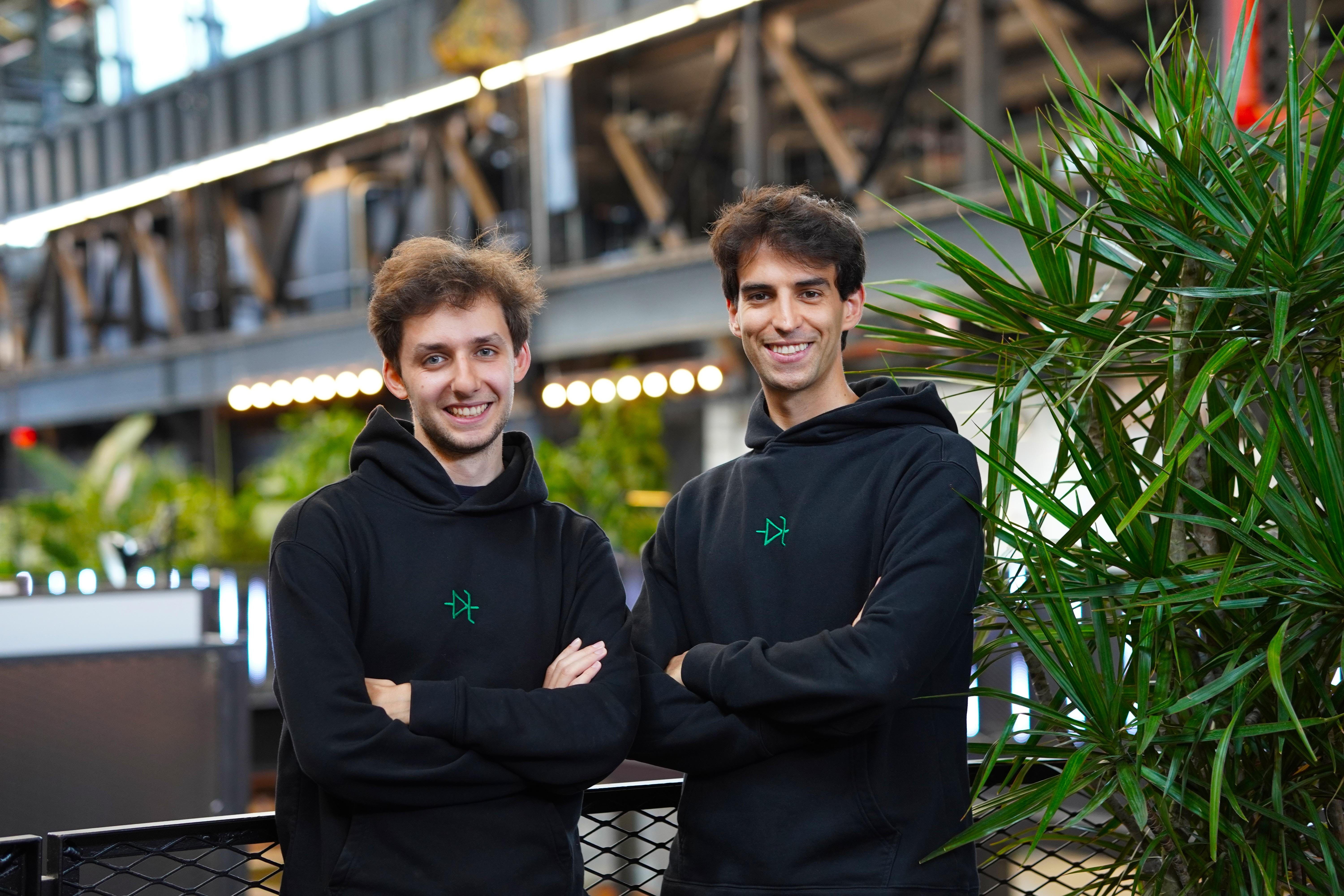 Diode Computers cofounders Lenny Khazan (left) and Davide Asnaghi (right) wearing black sweatshirts.