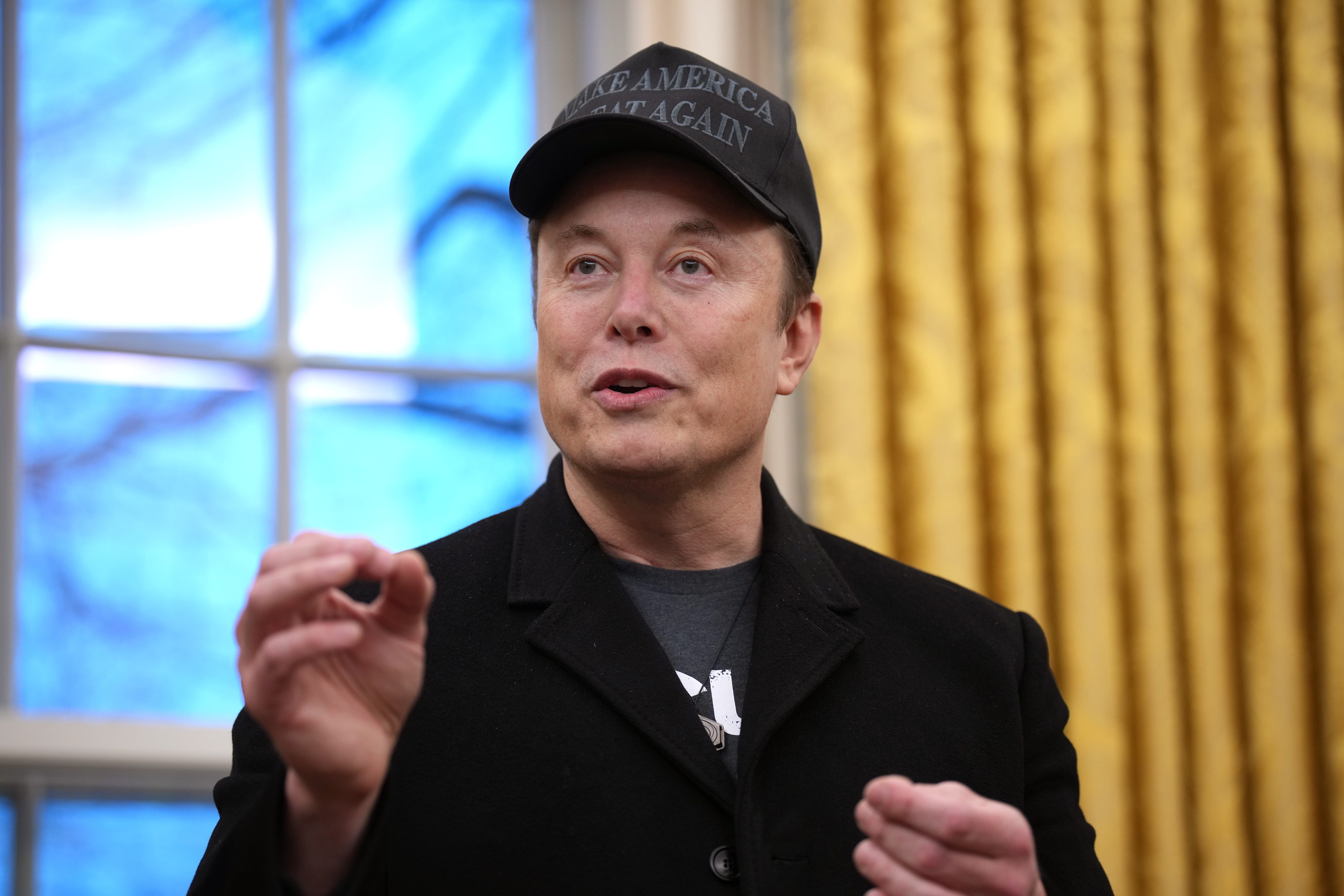 SpaceX CEO Elon Musk in the Oval Office at the White House on February 11, 2025 in Washington, DC.