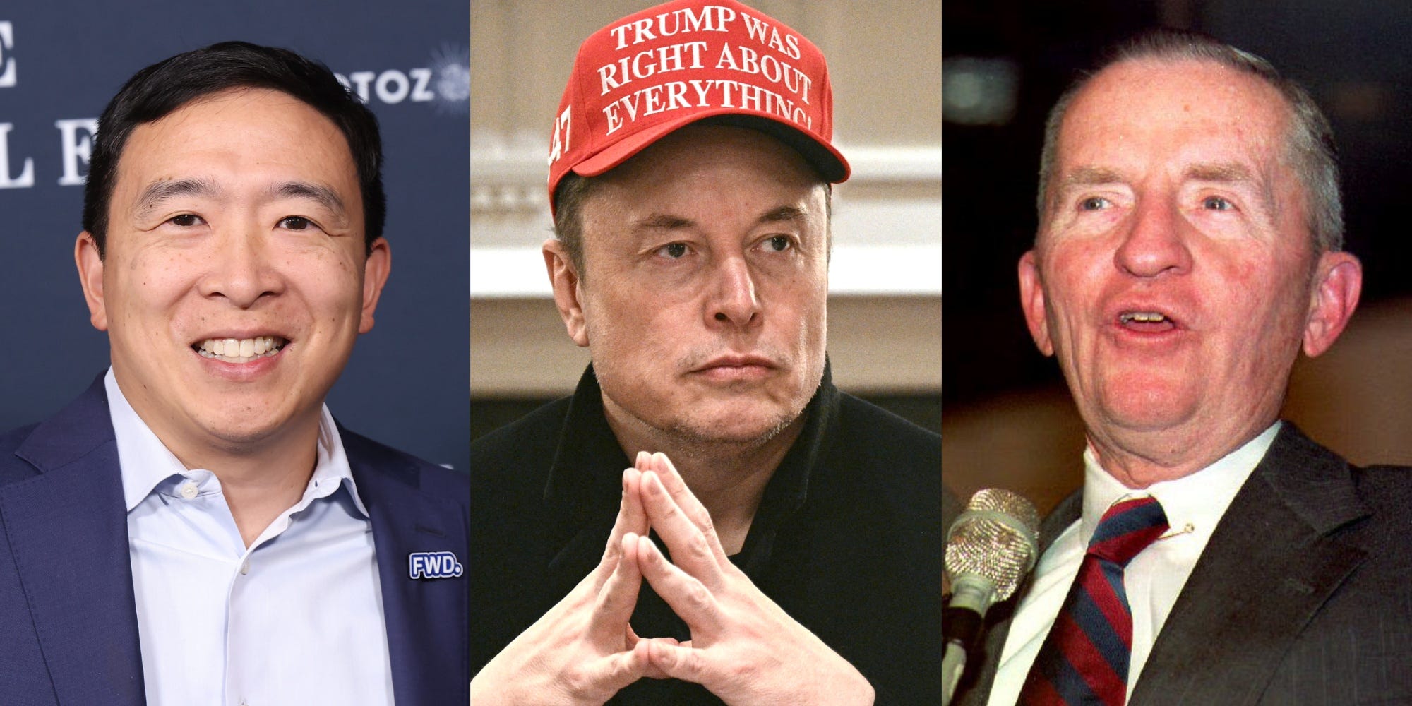 Andrew Yang, Elon Musk, and Ross Perot